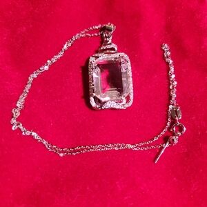 Silver 925, Rare Italian Emerald Cut 💎 Large Clear Quartz Crystal VTG Necklace